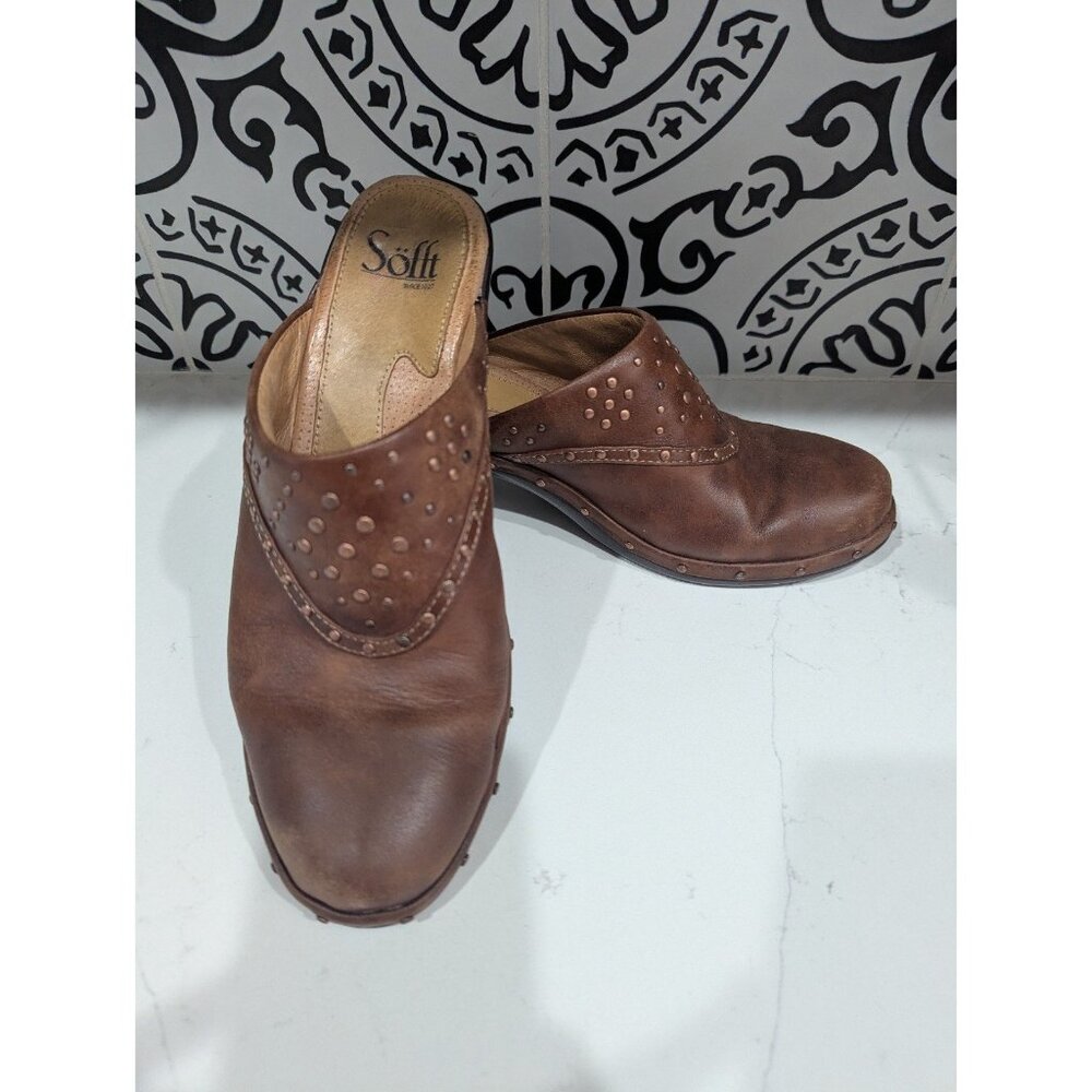 Sofft Women’s Langston Caramelo Leather Studded Slip On Clogs SZ 7 1/2 M